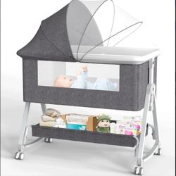 G TALECO GEAR Baby Bassinet Bedside Sleeper, Height Adjustment, Gray (Brand New)