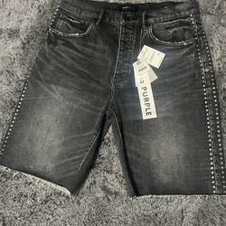 Purple Brand Rhinestone Denim Jorts