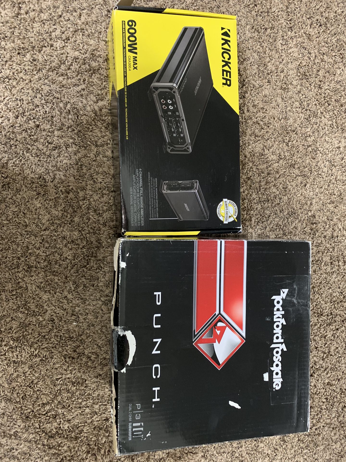 Kicker 600w 4 channel Amp and rockford fosgate p3 10 for Sale in Omaha