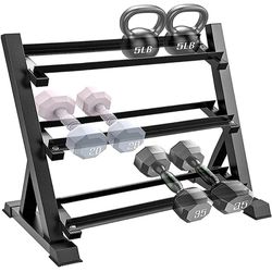 Dumbbell Rack, Feikuqi Adjustable Width Weight Rack fits Different Dumbbells, 3-Tier Strength Training Storage Weight Stand for Home Gym