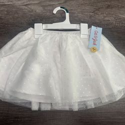 Cat & Jack Girls White Glitter Tulle Tutu Skirt 4T Polka Dot