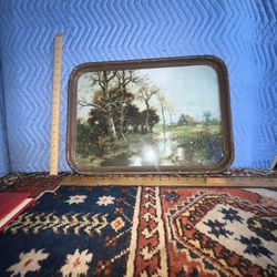 Vintage Pastoral Art Framed Under Glass