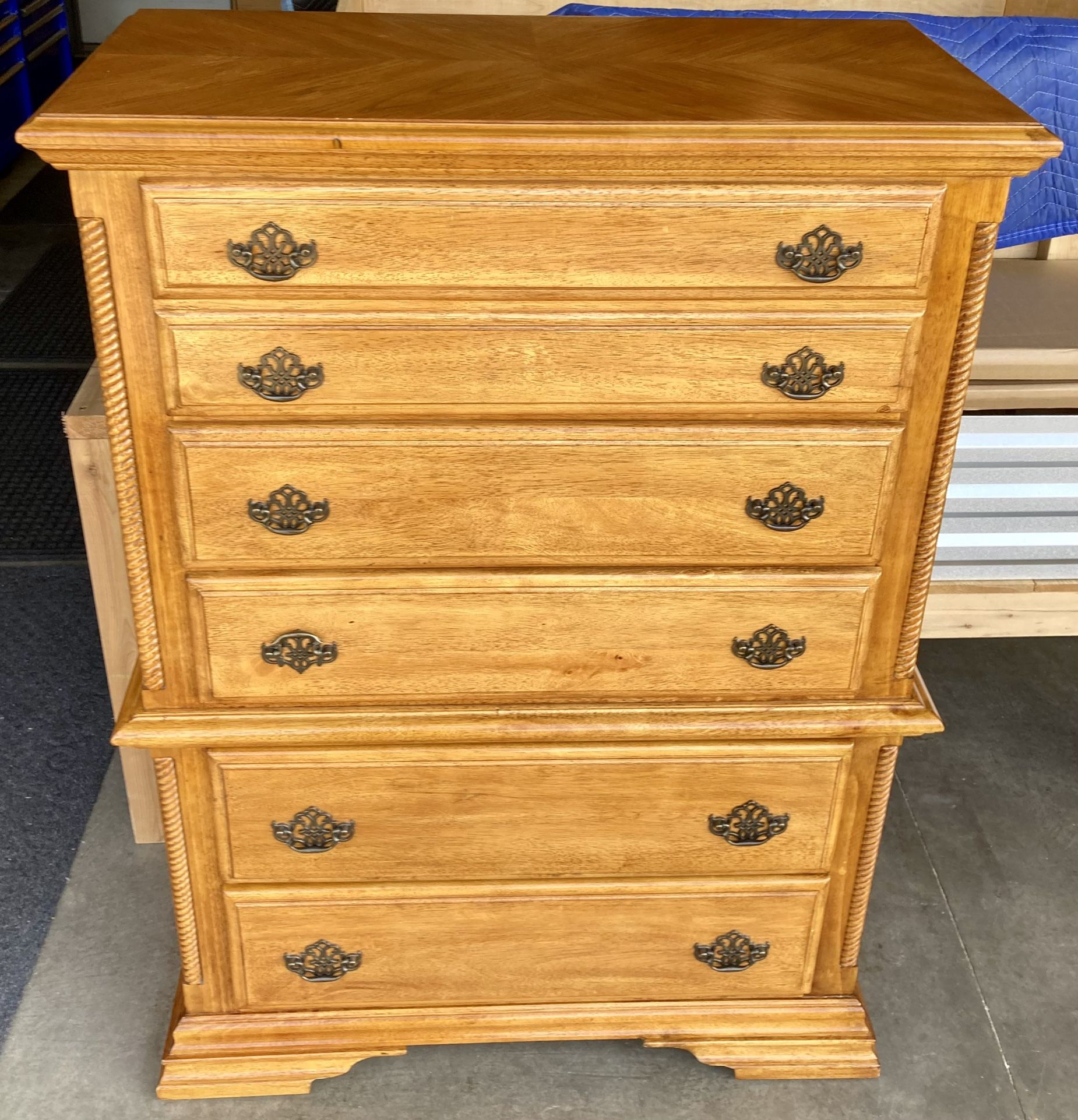 Oak 5 Drawer Tallboy Dresser Chest of Drawers