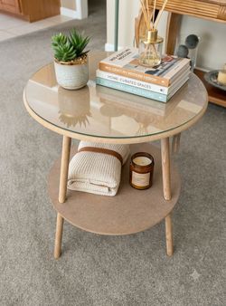 Round Glass Top Side Table with Lower Shelf