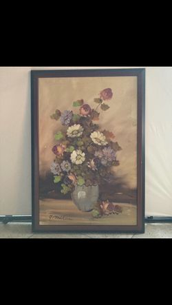 Vintage MCM Era Still Life Oil Painting Artist Signed 38 X27 Large Movie Show Props Cottage Core Boho