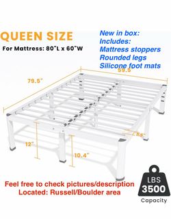 Allewie Metal Queen Bed Frame, 12 Inch Tall with Rounded Corner, White, holds 3500LBS