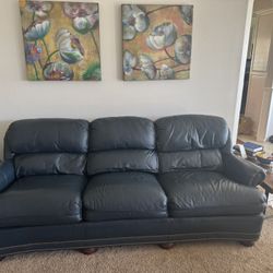 Gorgeous Hancock and Moore Dark blue Leather Sofa And Chair 