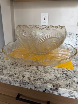 Nice Large Glass Serving Platter and Punch Bowl