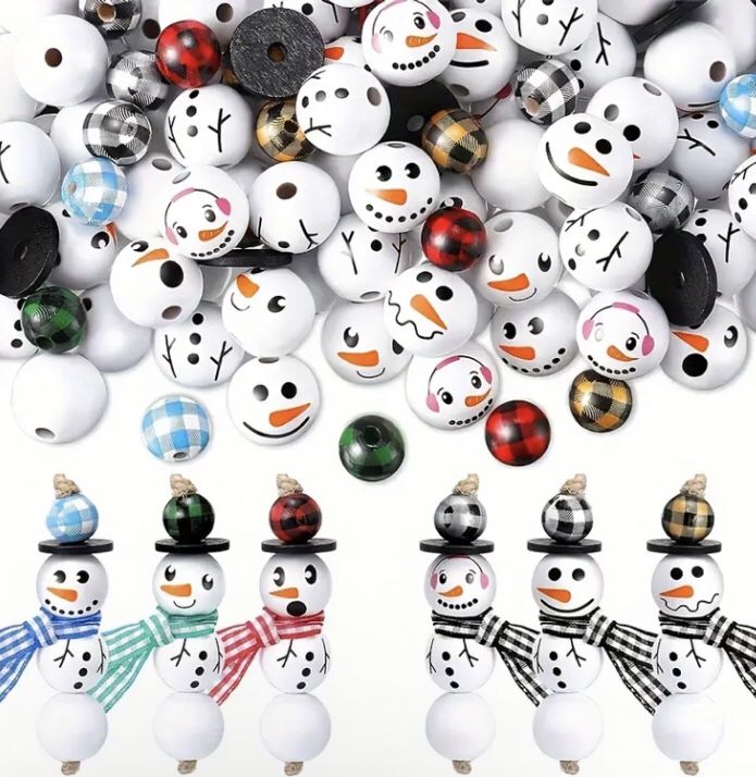 Brand new 150pcs Snowman Wood Beads Christmas Craft Supplies Set