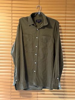 Wear first Long Sleeve Collared Button Down Blouse Olive