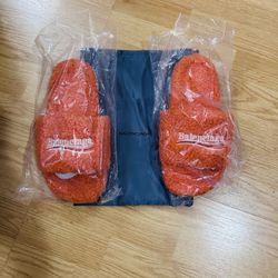 Orange Balenciaga Fur Slides 45/US 12