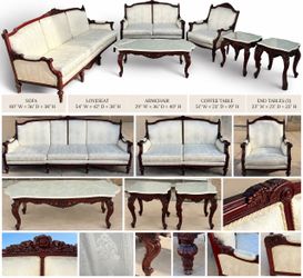Ornate Victorian-Style Carved Wood Living Room Set – 6 Pieces