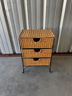 3-Drawer Wicker Rattan Storage Chest – Black Metal Frame