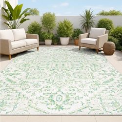 JONATHAN Y Santa Monica 8 x 10' Loomed Polypropylene Green/Cream Rectangular Indoor/Outdoor rug
