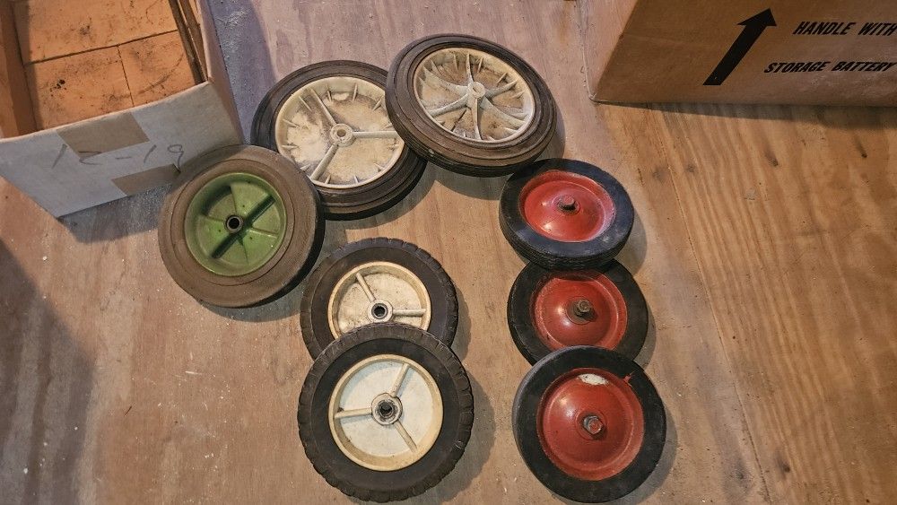 Lot Of Vintage Lawnmower And Pedal Car Wheels