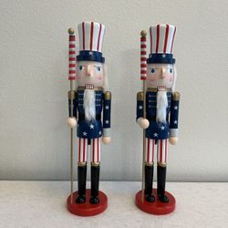 Stars & Stripes 2026 Patriotic Uncle Sam Nutcrackers  Holding Flag Set Of 2 
