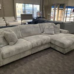 Grey Corduroy Cloud Sectional Couch 