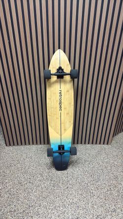 Retro Spec Longboard - Natural Wood Deck with Navy Bottom - Complete Cruiser - Lightly Used