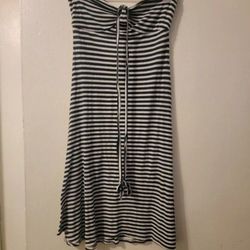 Derek Heart White & Blue Stripe Above The Knee Halter Top Mini Dress Size Small