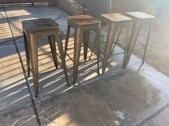 Metal Counter Stools with Square Wood Seat