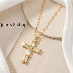 Gold Stainless Steel Cross Necklace Elegant Religious Jewelry Gift for Her