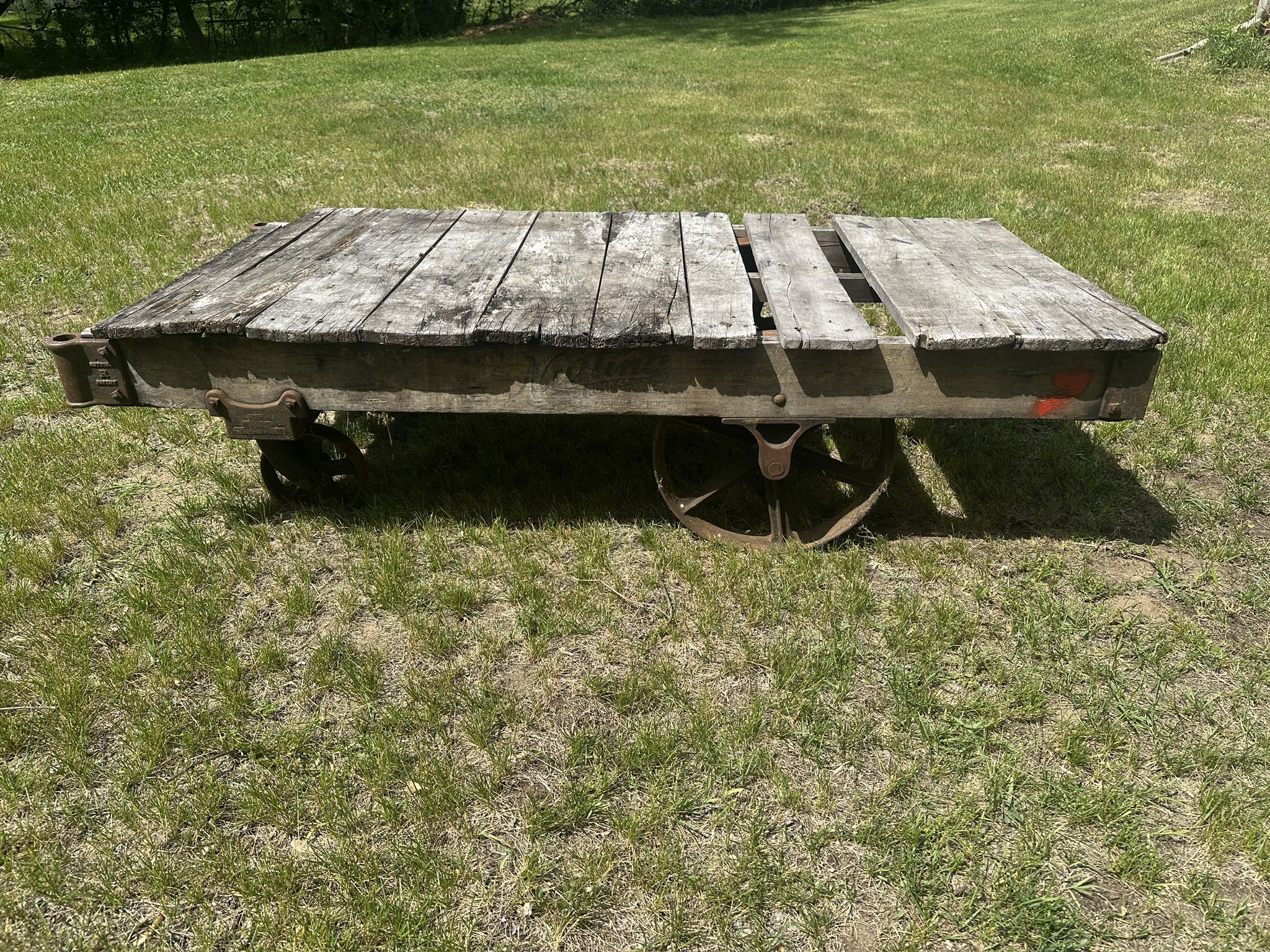 Antique Distressed Nutting Truck Co. Oversized Railway Train Cart - Industrial Commercial Coffee Table Metal Hardware 