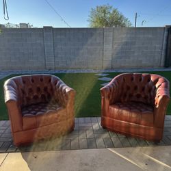 Mid Century Tufted Leather Chair(swivel)