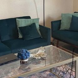 Velvet convertible teal couch (Individual or Set Available)