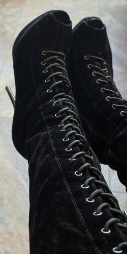 Boots, 5.5" heel, Black lace boots, Size 7