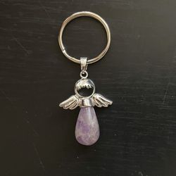 .Natural Charged Amethyst Angel Keychain (known For:  Master Healer,  remove Negativity,Good Luck, Reduce Stress, Calm Emotions)
