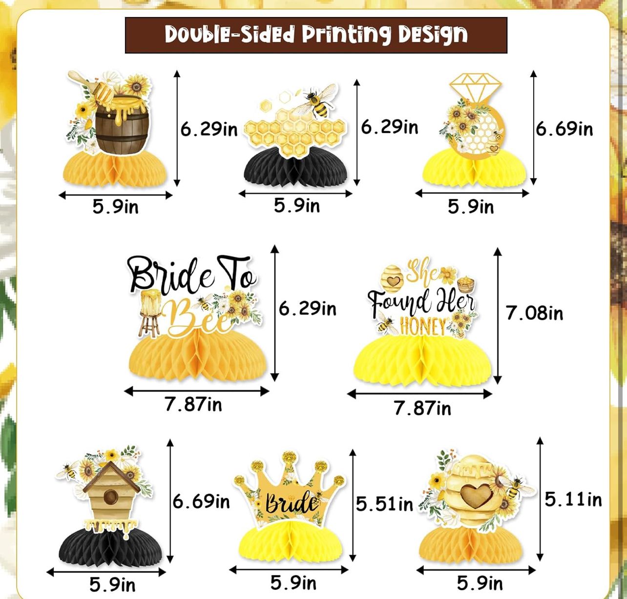 Balterever Bee Bridal Shower Decorations 8PCS She Found Her Honey Honeycomb Centerpieces Bee Bridal Shower Table Decorations Bride to Bee Bridal Showe