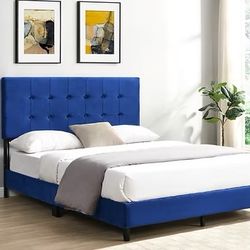 Brand New Queen Size Blue Bed Frame With New Mattress/Fast Delivery