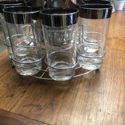 Vintage Cocktail Glasses W/ Ice Bucket