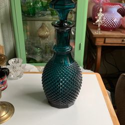 MCM Genie bottle diamond design teal blue glass decanter