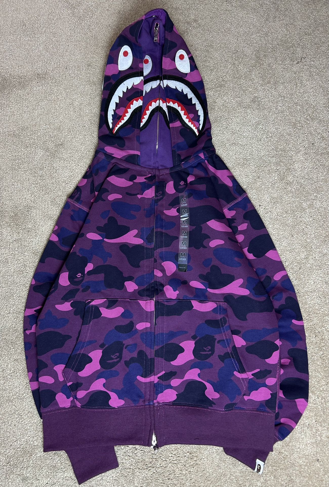 Purple Camo Full-Zip Shark Hoodie – Size M – New