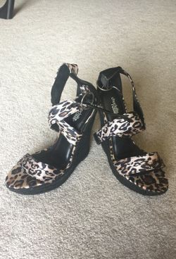 Leopard print wedge sandals