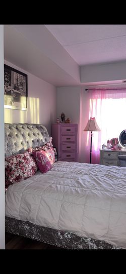 Tufted Velvet Upholstered Silver Queen Bed Frame