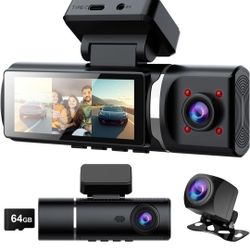 3 Channel Dash Cam 4K - 3.2”IPS 3 Channel Dash Cam Front and Rear Inside APP Control|Loop Recording|G-Sensor|Parking Mode|Night Vision|Free 64GB SD Ca