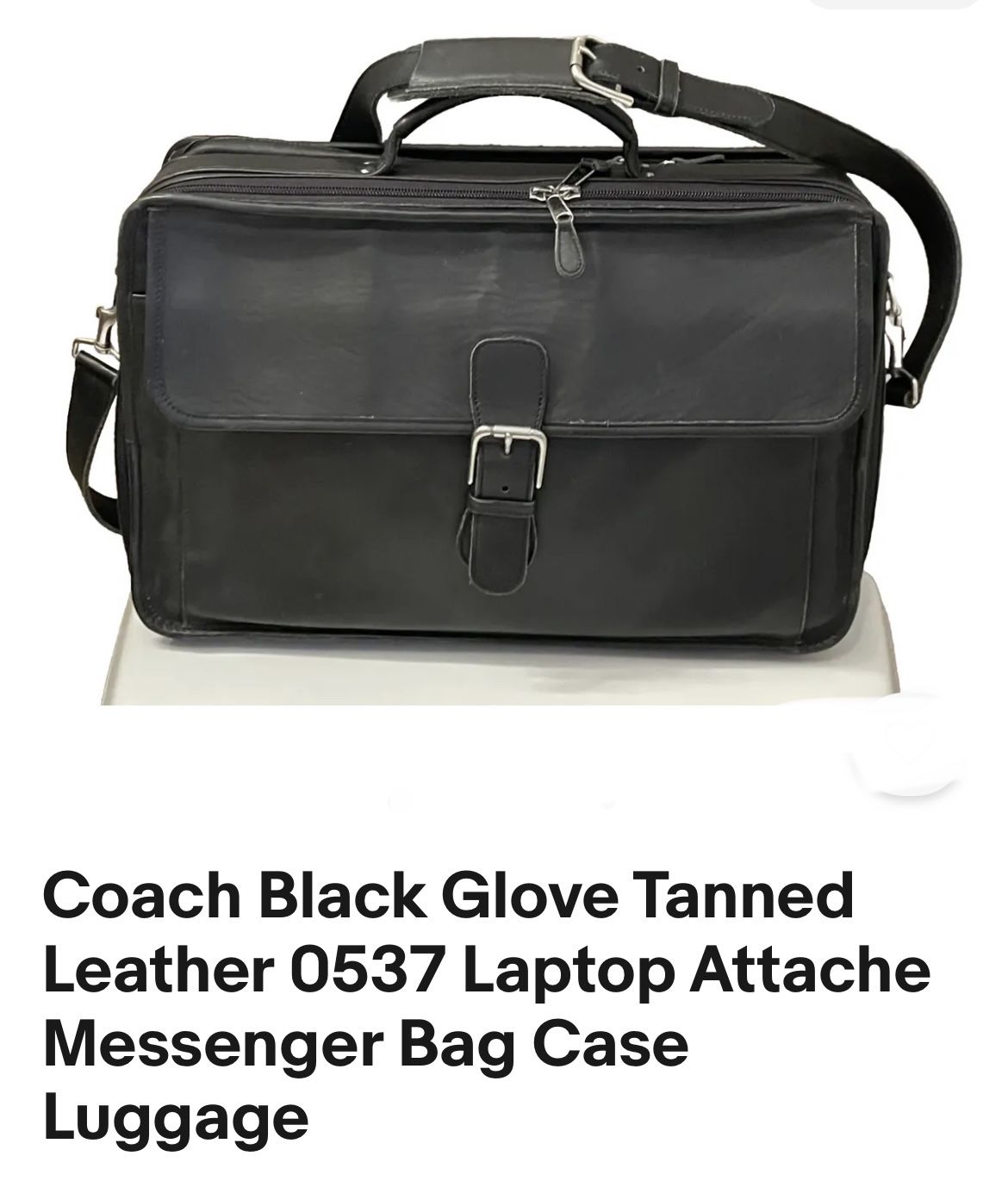 Coach Black Glove Tanned Leather 0537 Laptop Attache Messenger Bag Case Luggage