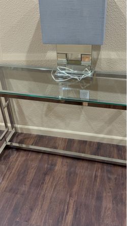 Glass Top Console Table Chrome Frame with lamp