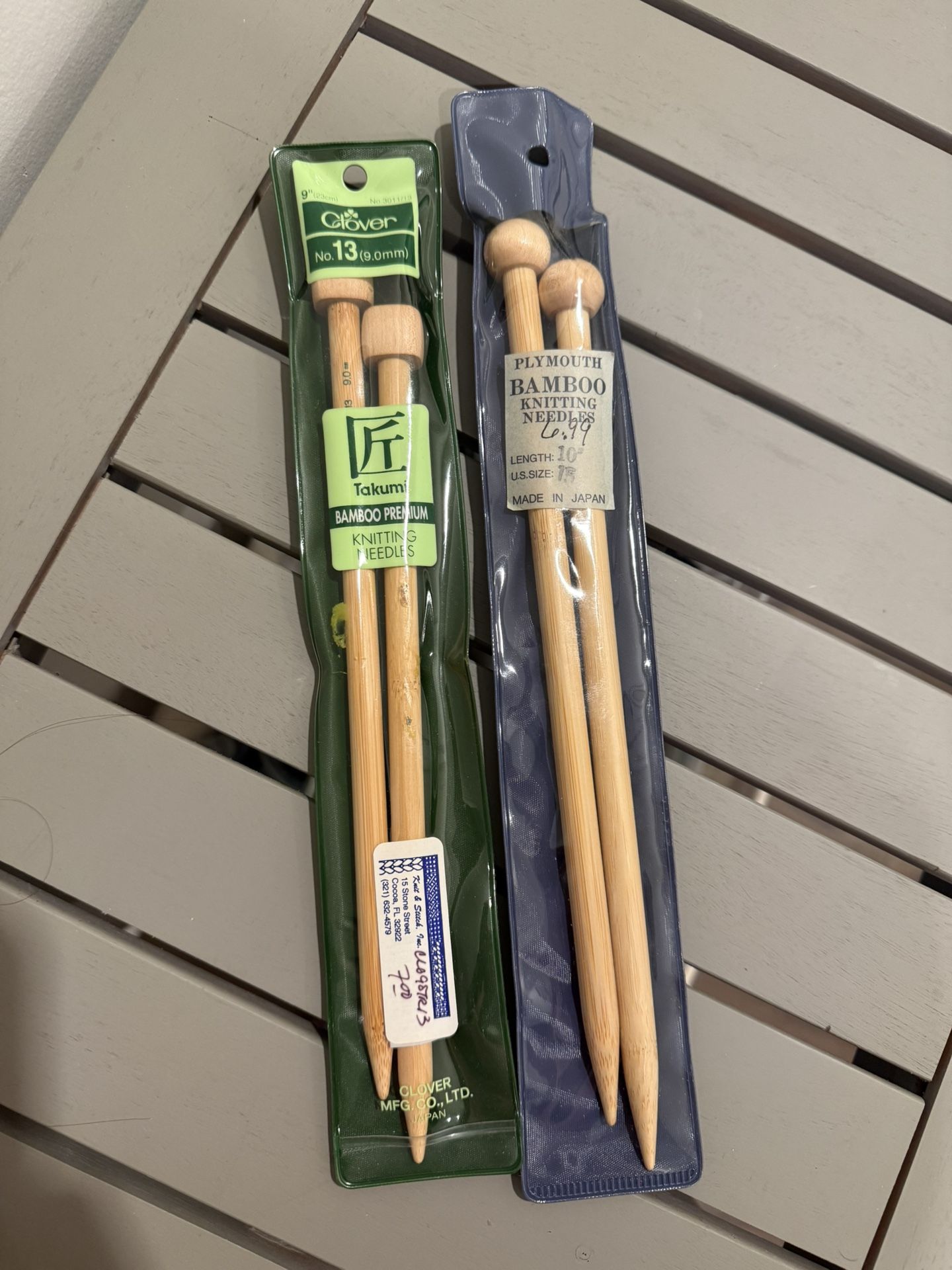 Two Sets Of Bamboo Knitting Needles