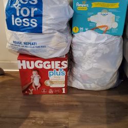 Boy Newborn Clothes And Size 1 Diapers With Bottles