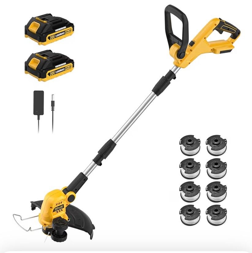 ZEGJAW 12 Inch 20V Cordless String Trimmer and Edger, 2-in-1 Weed Wacker Lawn Edger with 2x2.0Ah Battery and Charger, Battery Powered Grass Cutter wit