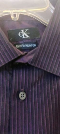 Calvin Klein Slim Fit Non-Iron Dress Shirt Purple striped size 16.5
