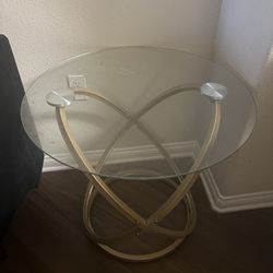 Glass And Gold Round End Table