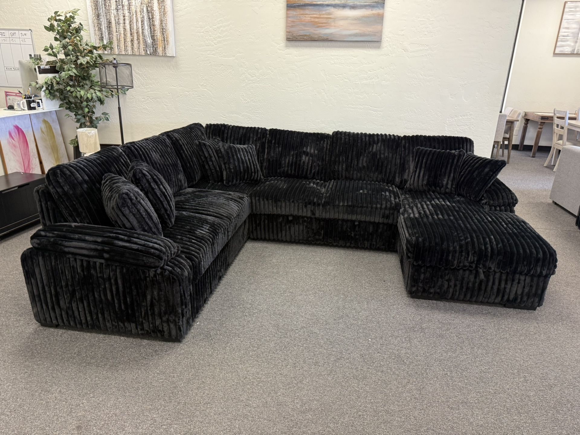 Large Black Corduroy Sectional With Storage Chaise And Sleeper 