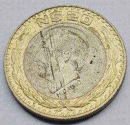 $20 Pesos Mexico Coin 1993 Sterling Silver Center Hidalgo