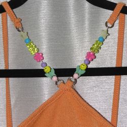 Unique Beaded Orange Halter Top Mini Dress