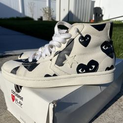 PLAY Comme des Garcons Converse Pro Leather Canvas Black Hearts size 6 men’s