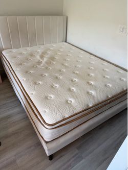 White Wayfair Upholstered Bed + Mattress